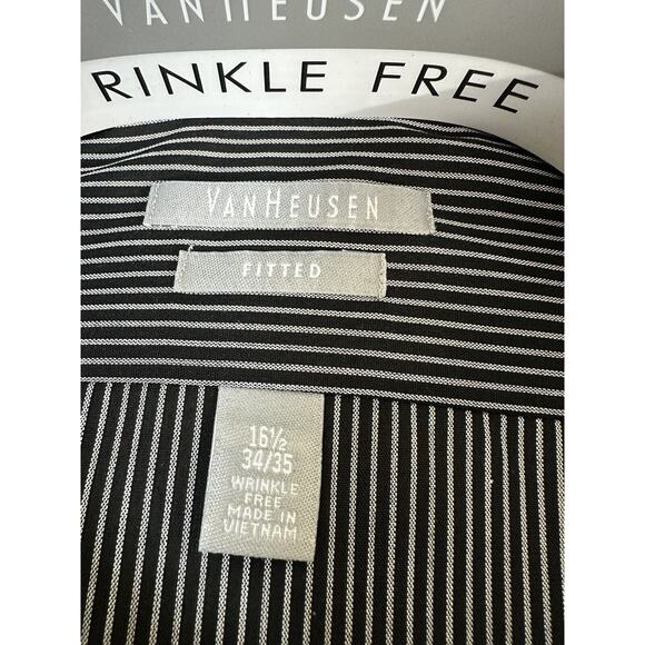 NWT Van Heusen 16.5 34-35 Mens “Black Velvet” Striped Long Sleeve Button Up - Picture 6 of 8